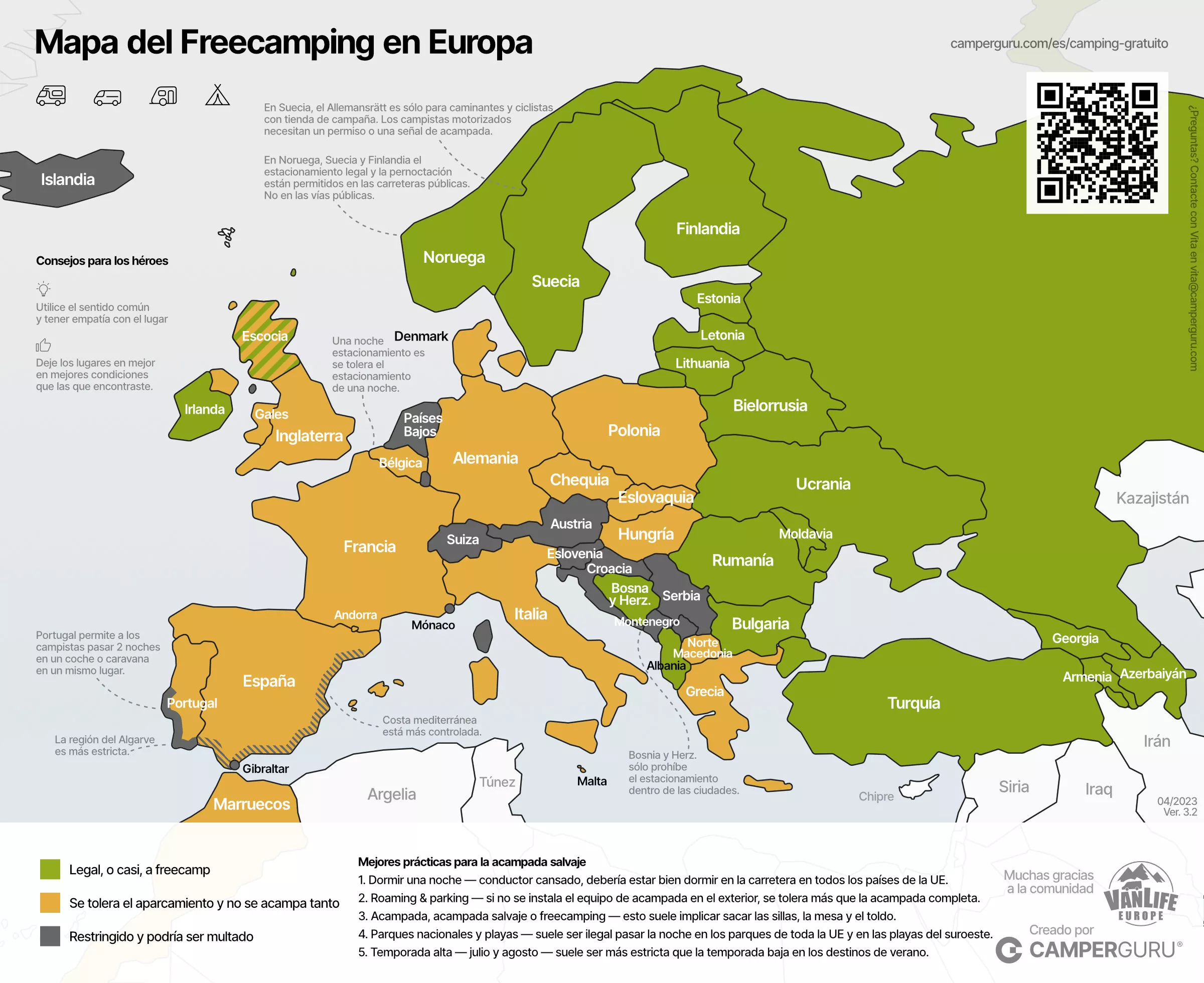 Mapa del Freecamping en Europa